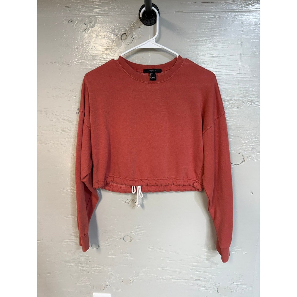 Forever 21 Womens Cropped Drawstring Hem Sweatshirt Terracotta Orange Small